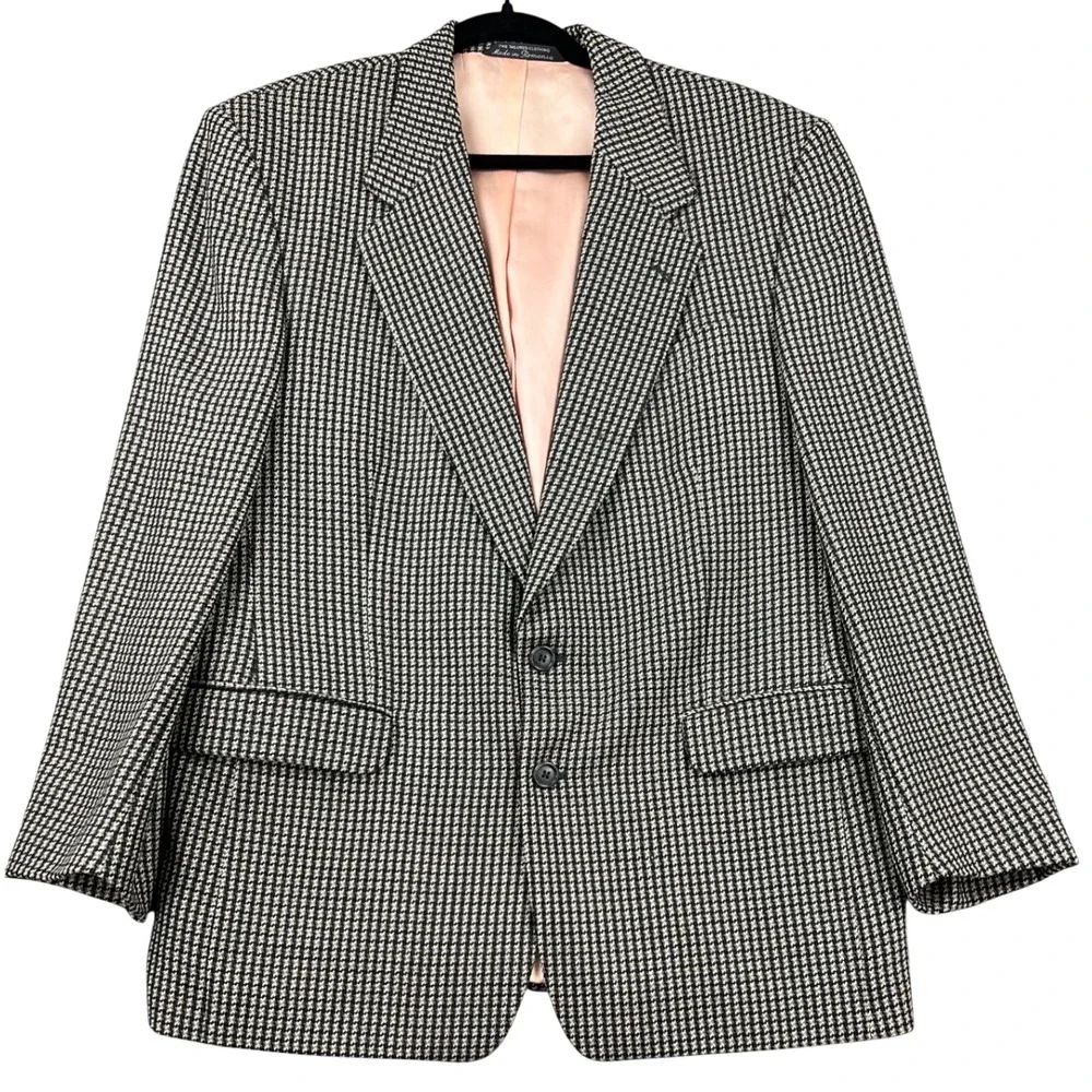 Citta Uomo Blazer Men 42 Black White Good Virgin Wool Houndstooth Sport Coat